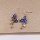 925 Silver Butterfly Tassel Earrings Enamel Ethnic Retro Long Piercing
