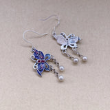 925 Silver Butterfly Tassel Earrings Enamel Ethnic Retro Long Piercing