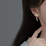 925 Silver CZ Bowknot & Straight Bar Threader Earrings
