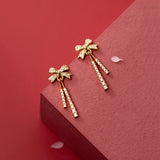 925 Silver CZ Bowknot & Straight Bar Threader Earrings