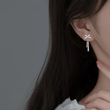 925 Silver CZ Bowknot & Straight Bar Threader Earrings