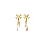 925 Silver CZ Bowknot & Straight Bar Threader Earrings