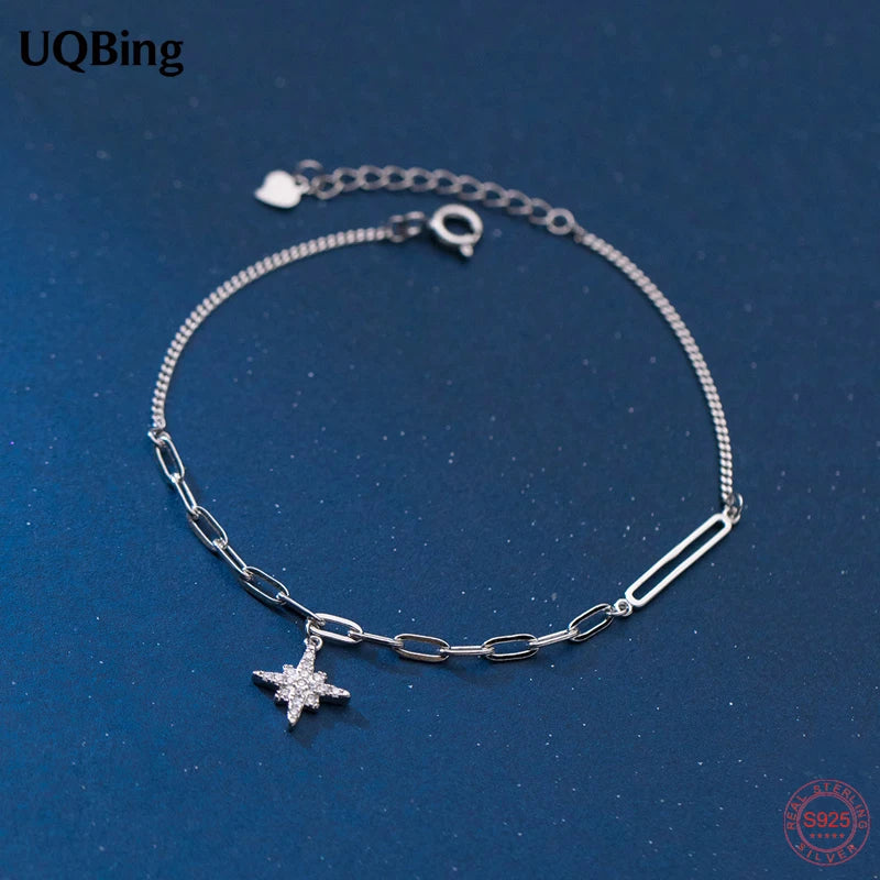 925 Silver CZ Zircon Star Pendant Bracelets Wedding Jewelry