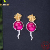 925 Silver Carnelian Radish Stud Earrings Original 18k Plating Earings