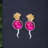 925 Silver Carnelian Radish Stud Earrings Original 18k Plating Earings