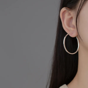 925 Silver Carving Pattern Hoop Earrings Round Circle Hoops Women