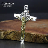 925 Silver Catholic Cross Pendant Necklace Jesus Christ Jewelry