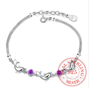 925 Silver Dolphin Charm Bracelet CZ Jewelry