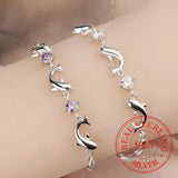 925 Silver Dolphin Charm Bracelet CZ Jewelry