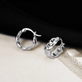 925 Silver Chain Pattern Clip Earrings Unisex Jewelry
