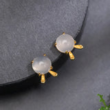 925 Silver Chalcedony Rabbit Stud Earrings Personalized 18k Plating