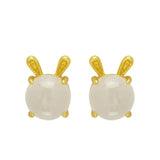 925 Silver Chalcedony Rabbit Stud Earrings Personalized 18k Plating