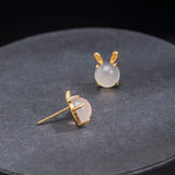 925 Silver Chalcedony Rabbit Stud Earrings Personalized 18k Plating