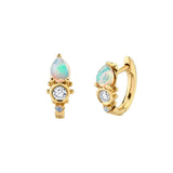 925 Silver Charm Hoop Earrings Water Drop Opal Stone Mini Jewelry