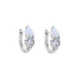 925 Silver Charm Hoop Earrings Water Drop Opal Stone Mini Jewelry