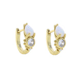 925 Silver Charm Hoop Earrings Water Drop Opal Stone Mini Jewelry