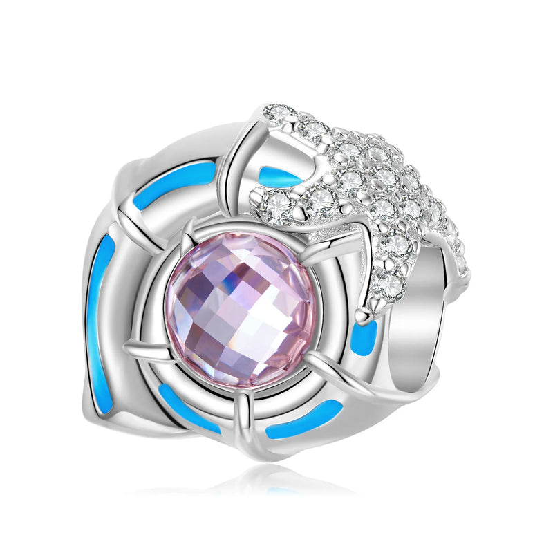 925 Silver Pink Zircon Conch Bracelet Charm Ocean Series DIY Bead Charms