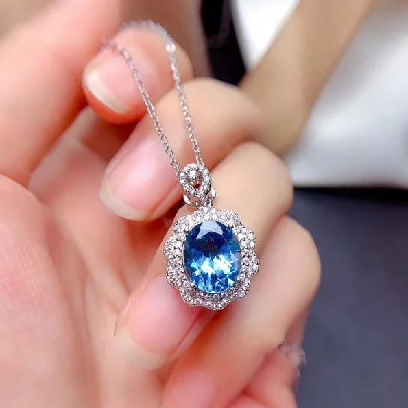925 Silver Charm Sapphire Diamond Pendant Necklace for Women