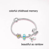 925 Sterling Silver Rainbow Heart Unicorn Charm Bracelet Women Gift