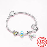 925 Sterling Silver Rainbow Heart Unicorn Charm Bracelet Women Gift