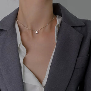 925 Silver Choker Collar Necklaces Round Clavicle Chain Women Jewelry