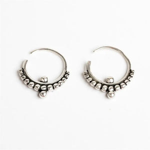 925 Silver Circle Bead Hoop Earrings Vintage Femme Jewelry