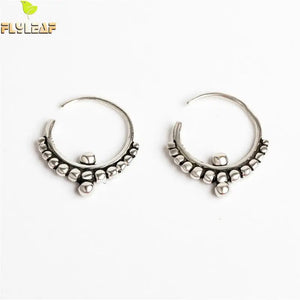 925 Silver Circle Bead Hoop Earrings Vintage Femme Jewelry