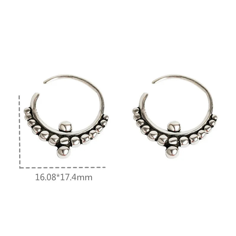 925 Silver Circle Bead Hoop Earrings Vintage Femme Jewelry