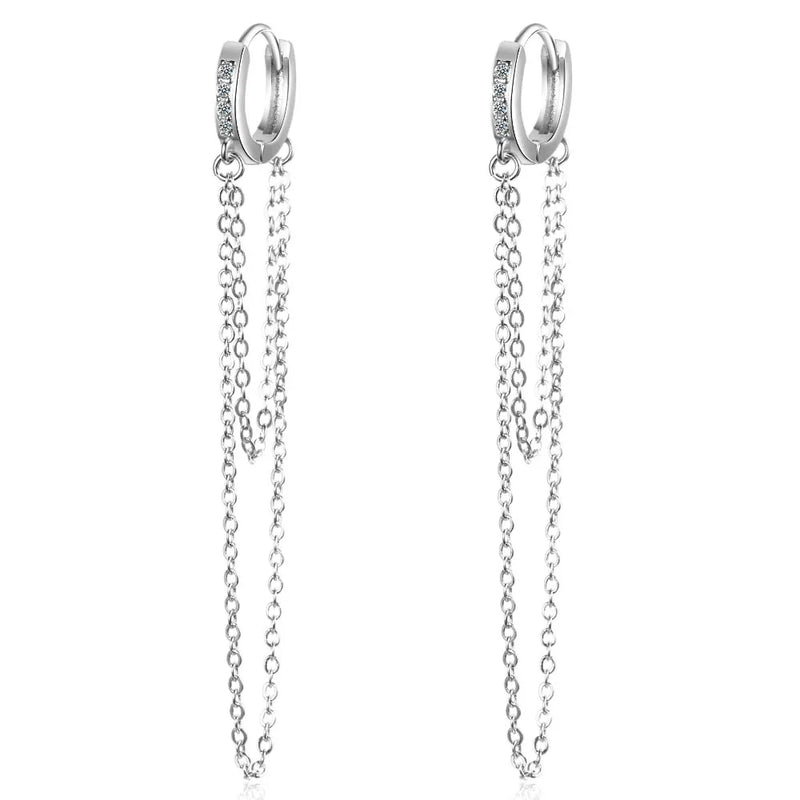 925 Silver CZ Tassel Hoop Earring Wedding Jewelry RHE850