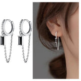 925 Silver CZ Tassel Hoop Earring Wedding Jewelry RHE850