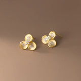 925 Silver Clover Opal Stud Earrings Golden Fine Jewelry for Women