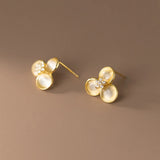 925 Silver Clover Opal Stud Earrings Golden Fine Jewelry for Women