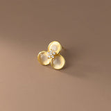 925 Silver Clover Opal Stud Earrings Golden Fine Jewelry for Women