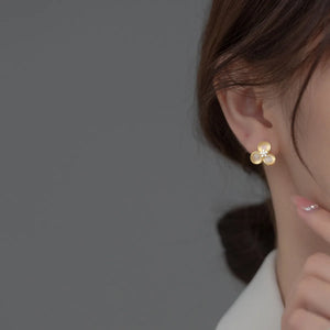 925 Silver Clover Opal Stud Earrings Golden Fine Jewelry for Women