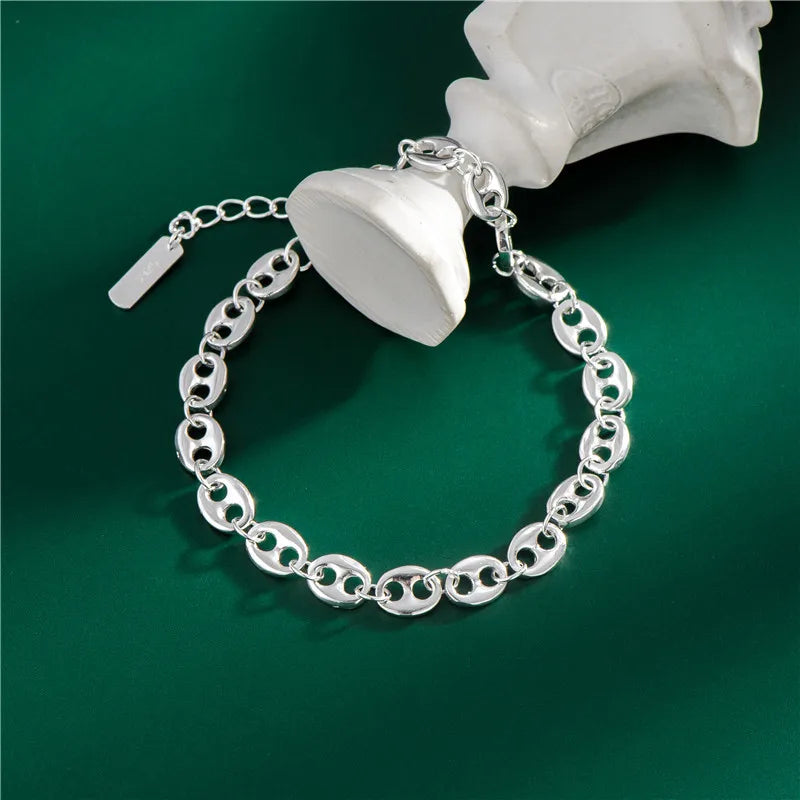 925 Silver Coffee Beans Bracelet Women Pig Nose Bracelet
