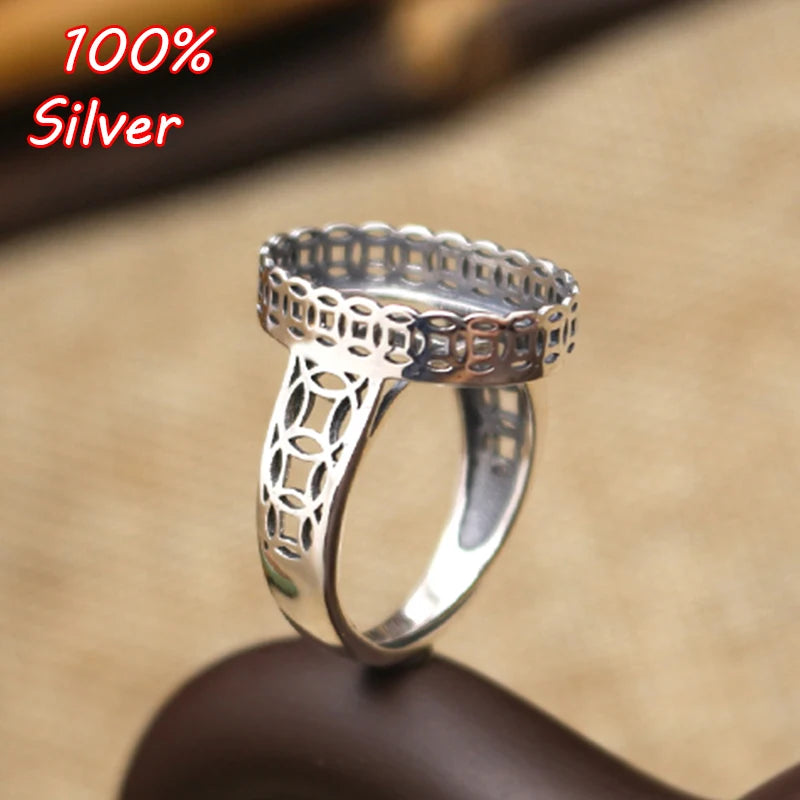 925 Sterling Silver Adjustable Ring Blanks Base Fit 13*18mm Oval Bead Settings