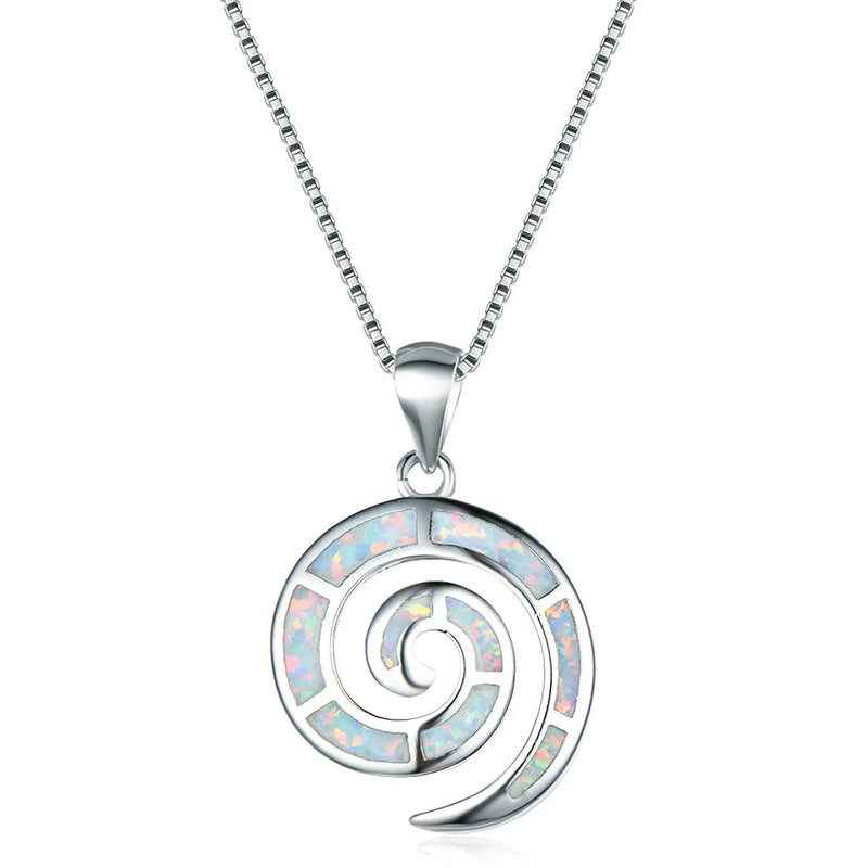 925 Silver Conch Pendant Opal Fatima Hand Necklace