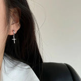 925 Silver Cross Hoop Earrings Small Circle Hoops Fine Jewelry Women