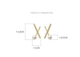 925 Sterling Silver Cross Zircon Stud Earrings For Women Girl Synthetic Pearl