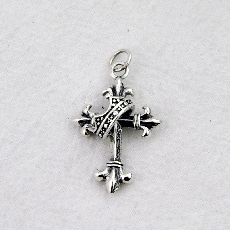 Vintage Thai Silver Crown Cross Pendant for Women