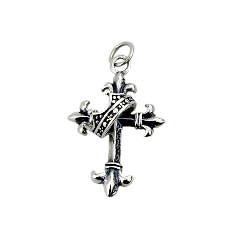 Vintage Thai Silver Crown Cross Pendant for Women