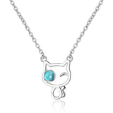 925 Silver Crystal Cat Charm Pendant Choker Necklace