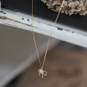 925 Silver Bowknot Choker Necklace Crystal Pendant Wedding Jewelry