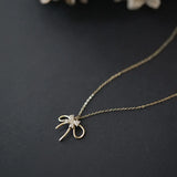 925 Silver Bowknot Choker Necklace Crystal Pendant Wedding Jewelry