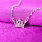925 Silver Crystal Crown Charm Pendant Choker Necklace for Women