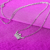 925 Silver Crystal Crown Charm Pendant Choker Necklace for Women
