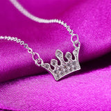 925 Silver Crystal Crown Charm Pendant Choker Necklace for Women