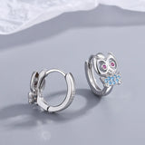 925 Sterling Silver Owl Hoop Earrings Crystal Animals Wedding Jewelry