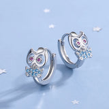 925 Sterling Silver Owl Hoop Earrings Crystal Animals Wedding Jewelry