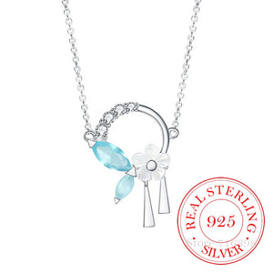 925 Silver Crystal Flower Pendant Necklace For Women Choker Collares